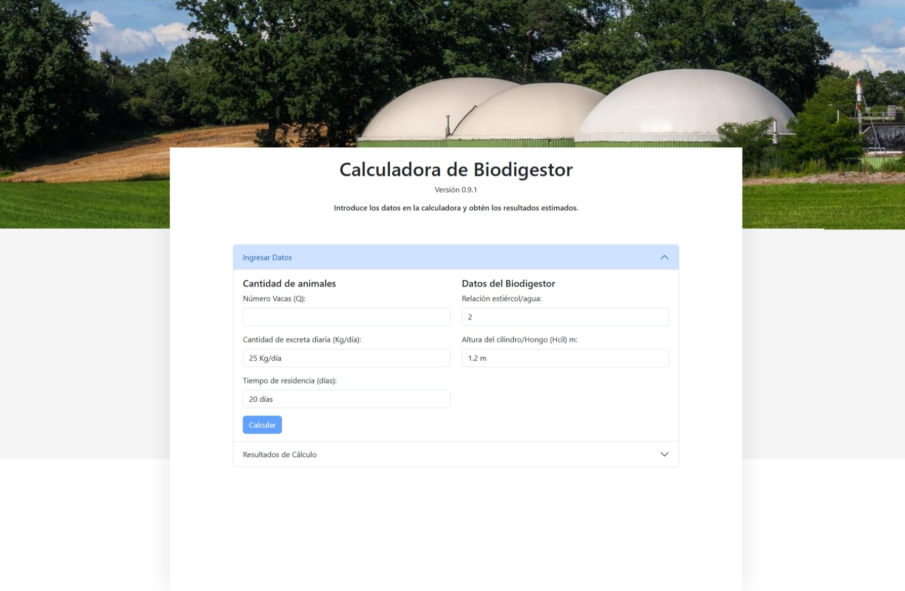 Calculadora Biodigestor